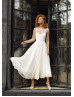 Gold Lace Ivory Tulle Tea Length Wedding Dress